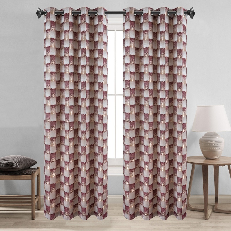 Noelle Checkered Geometric Jacquard Grommet Window Curtain Panel, 54x90 Inches