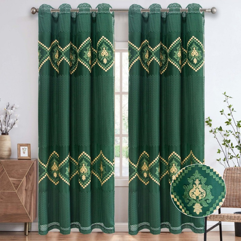Carmen Chevron Embroidered Grommet Window Curtain Panel, 54x84 Inches