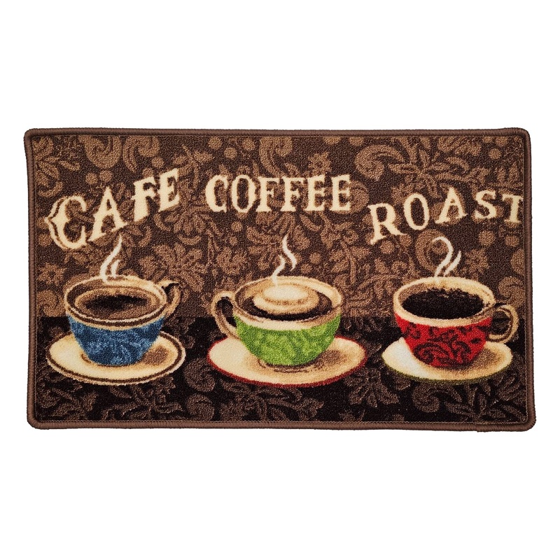 Cup of Coffee Non-Slip Kitchen Mat, Dark Brown, 18x30 Inches