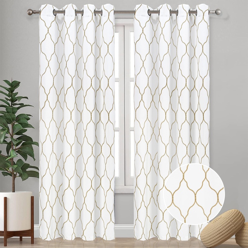 Emilia Geometric Embroidered Room Darkening Grommet Window Panel Curtain, 54x90 Inches