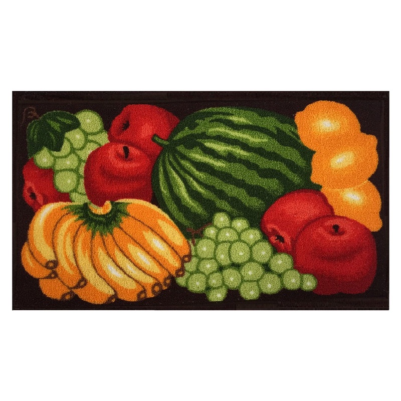 Fruit Salad Medley Non-Slip Kitchen Mat, Black, 18x30 Inches
