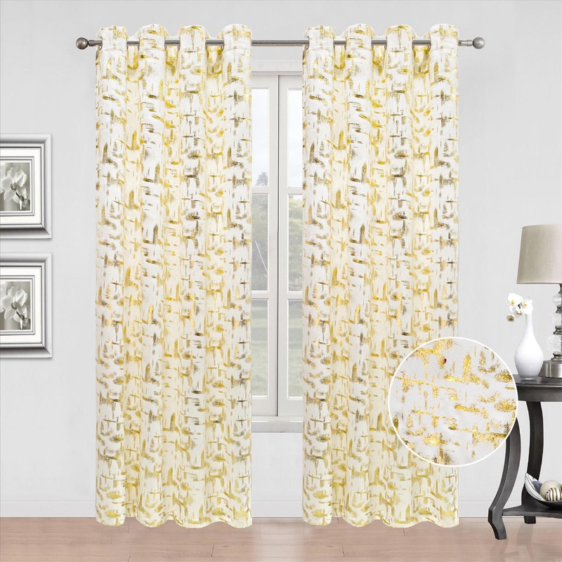 Huston Metallic Foil Grommet Window Curtain Panel, 54x84 Inches