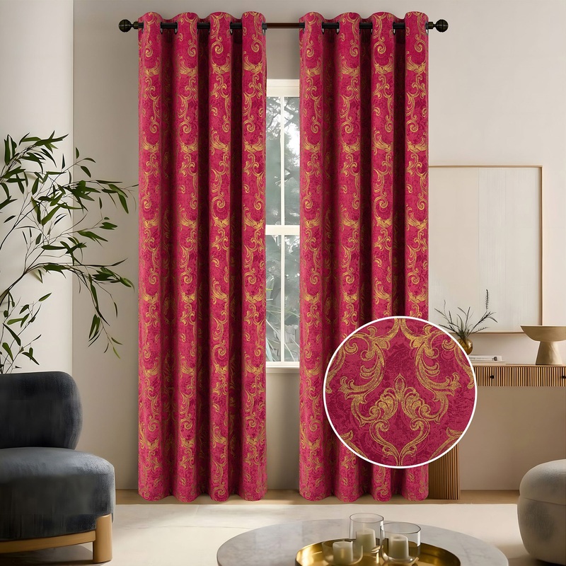 Marcelo Metallic Velvet Damask Room Darkening Grommet Window Curtain Panel, 54x84 Inches
