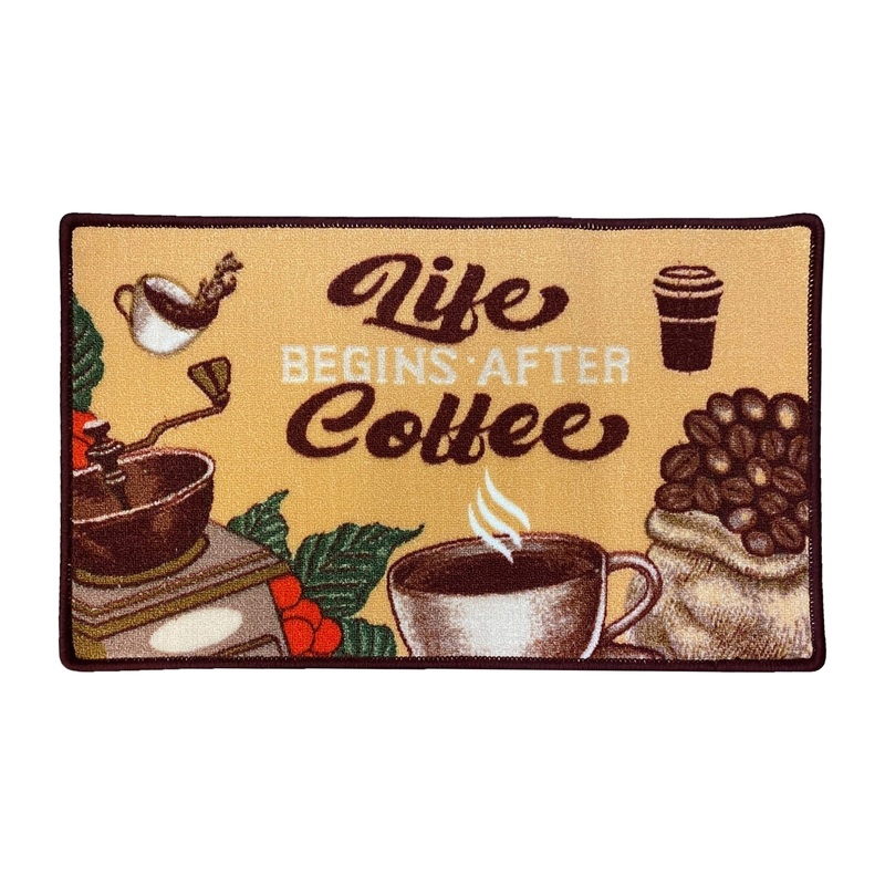 Morning Coffee Shape Non-Slip Kitchen Mat, Beige, 18x30 Inches