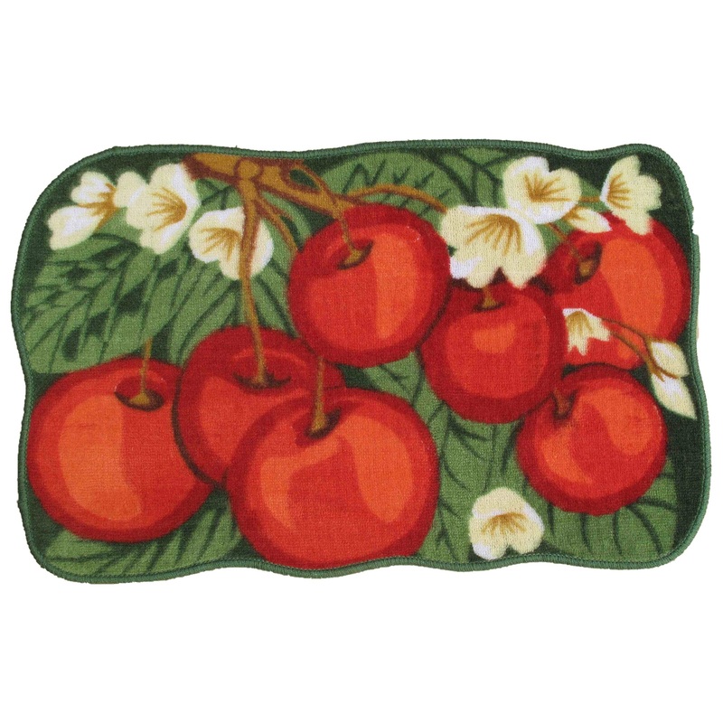Red Cherry and Blossom Shaped Non-Slip Kitchen Mat, 20x30 Inches