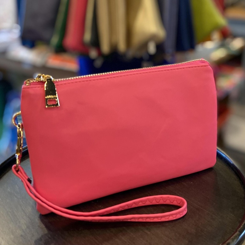 4 in 1 Handbag - Crossbody/Clutch/Wristlet - Neon Pink